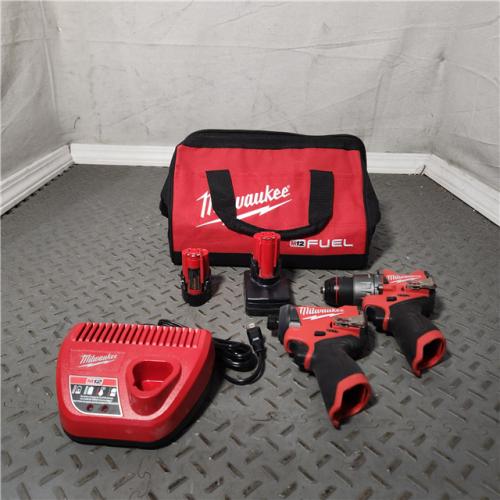 HOUSTON Location -AS-IS-Milwaukee 3497-22 12V Brushless Hammer Drill and Impact Driver Combo Kit APPEARS IN USED Condition