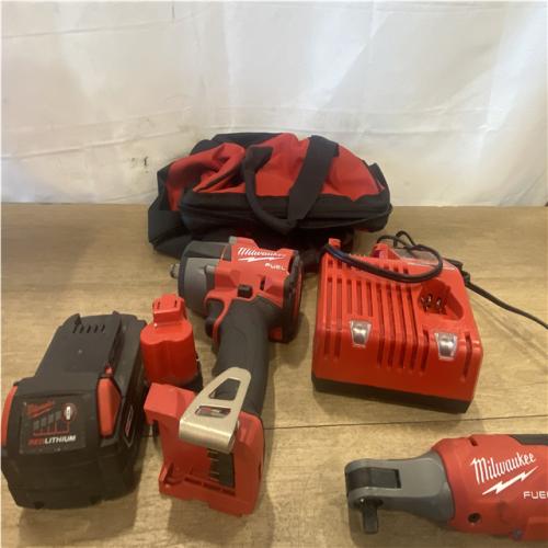 AS-IS Milwaukee FUEL 18V Cordless Mid Torque 1/2 in. Impact Wrench w/ 12 FUEL 3/8 in. Ratchet Combo Kit