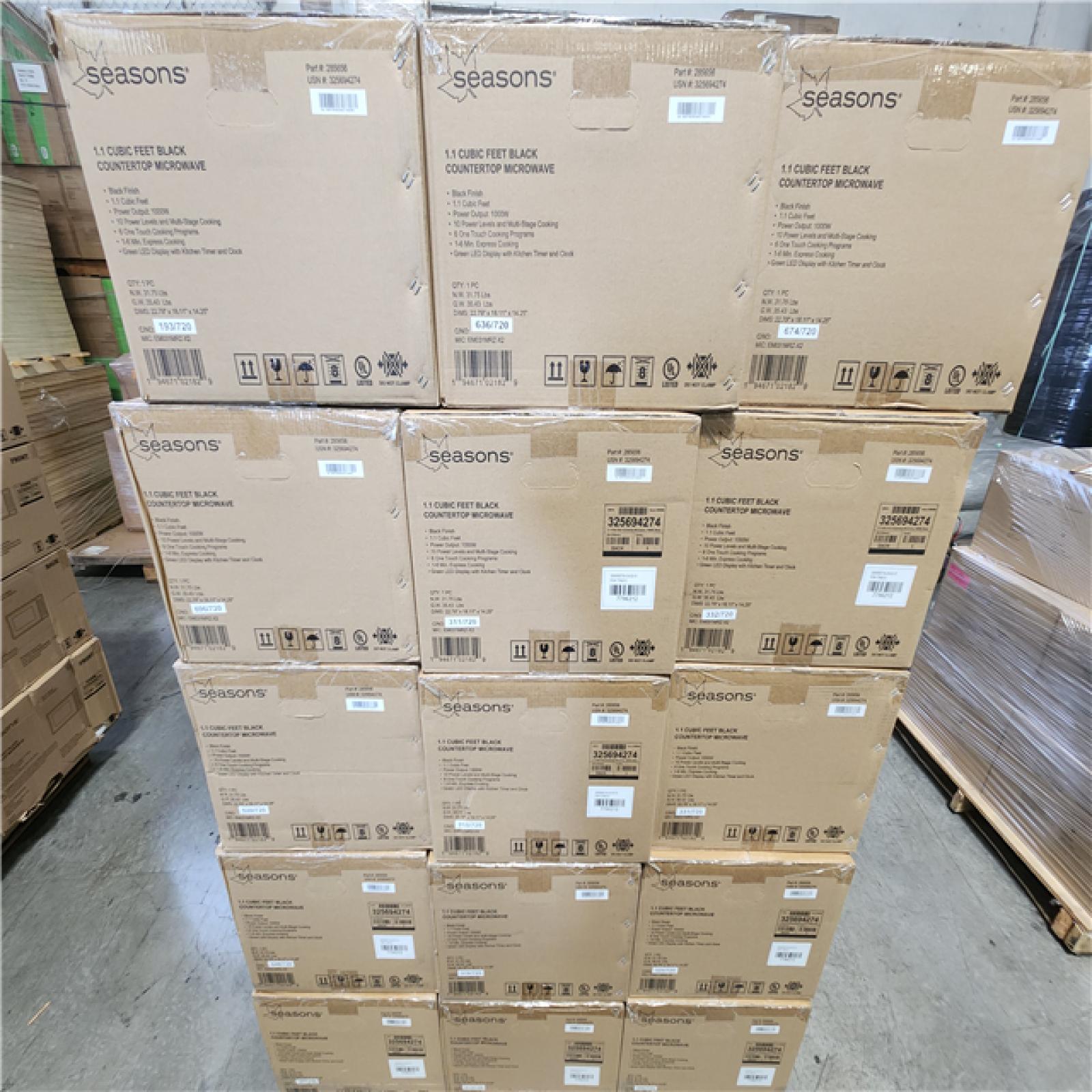 Phoenix Location NEW Seasons 1.1 Cubic Feet Black Countertop Microwave Pallet (30-Cases) (Sealed)