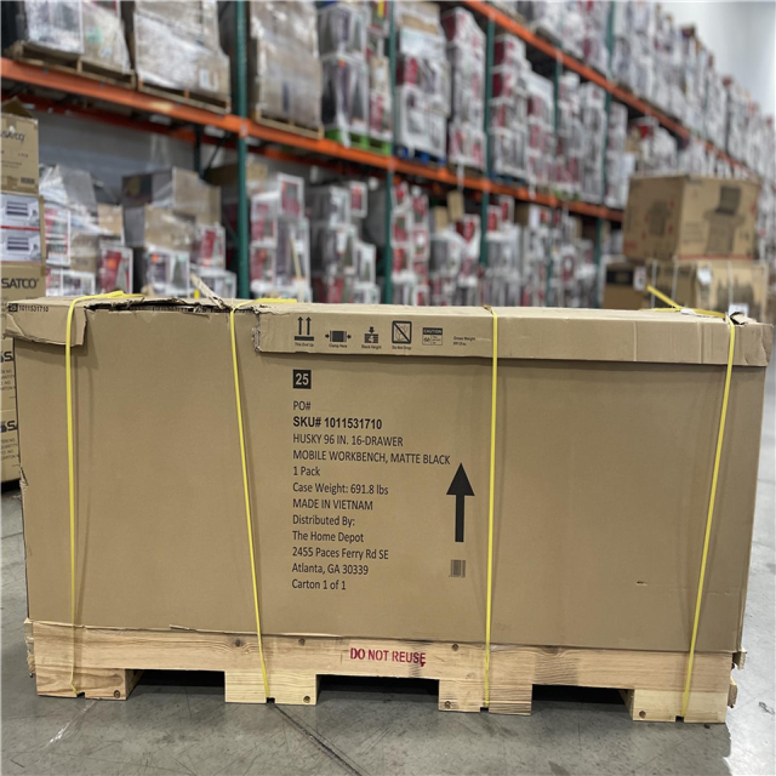 DALLAS LOCATION - AS-IS Husky 96 in. W x 24 in. D 16-Drawer Heavy-Duty Mobile Workbench with Stainless Steel Top in Matte Black