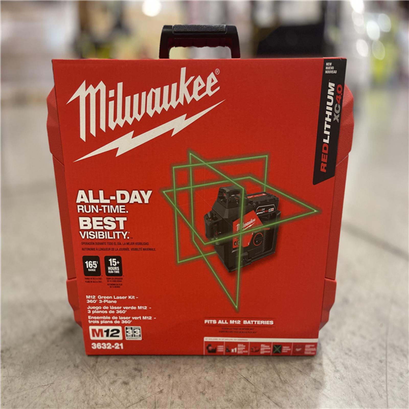 DALLAS LOCATION- NEW!- Milwaukee M12 Green Laser Kit- 360 Degree  3 Plane