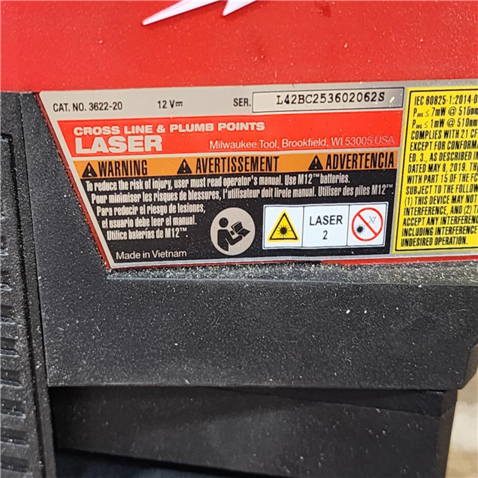 HOUSTON LOCATION - AS-IS Milwaukee 12-Volt Lithium-Ion Cordless Green 125 ft. Cross Line and Plumb Points Laser Level (Tool-Only)