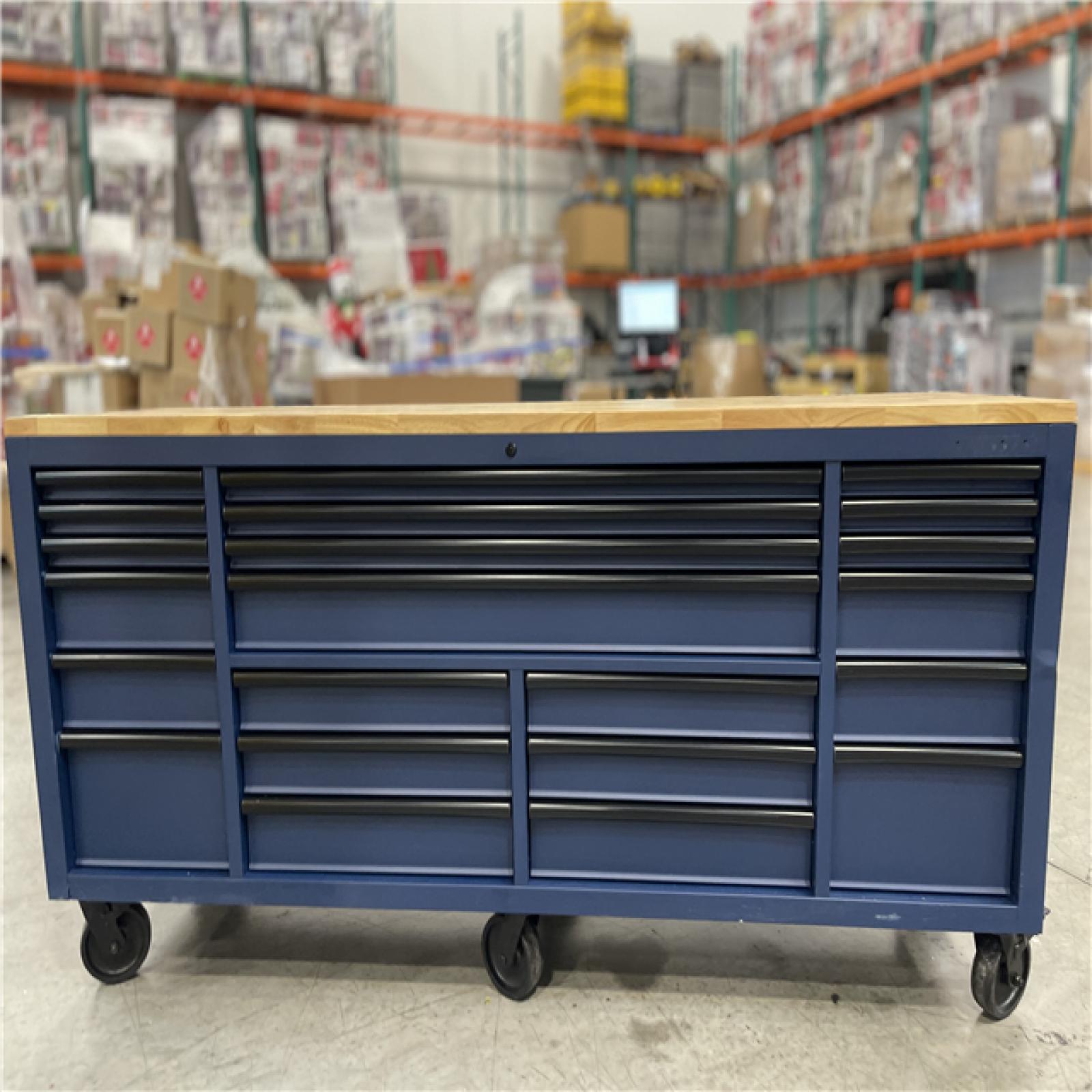 DALLAS LOCATION - Husky Tool Storage Heavy Duty 84 in. W x 24 in. D Matte Blue Mobile Workbench Cabinet