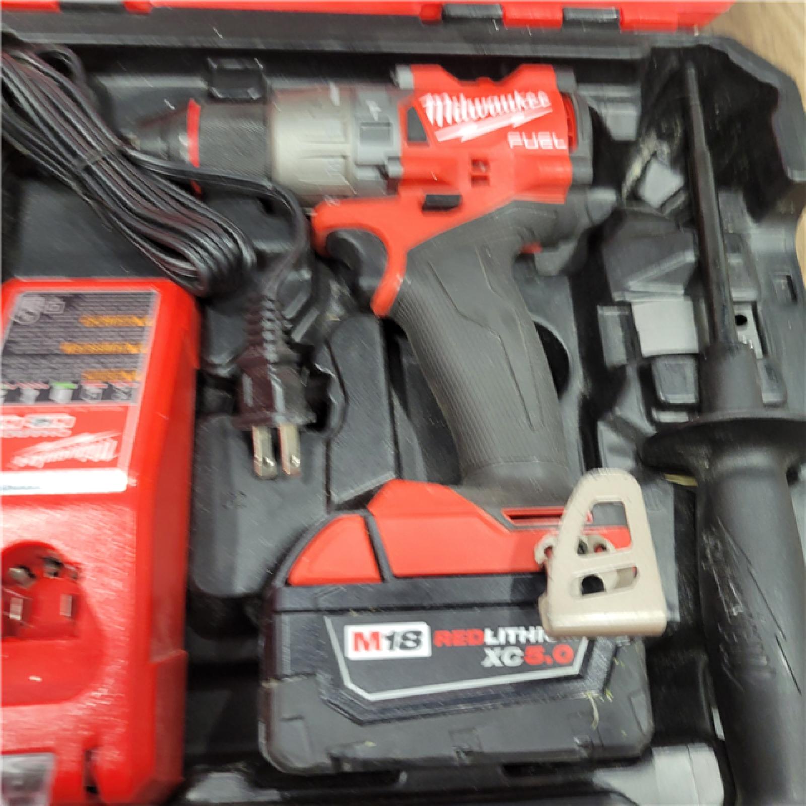 AS-IS Milwaukee 2904-22 Hammer Drill Driver Kit with Batteries  Charger & Tool Case  Red