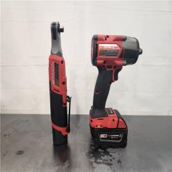 AS-IS- M18 FUEL 18V Cordless Mid Torque 1/2 in. Impact Wrench W/ M12 FUEL 3/8 in. Ratchet & Battery/Charger Combo Kit