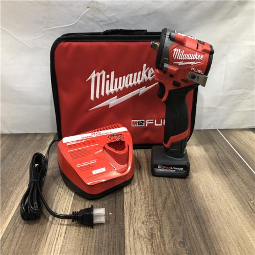 AS-IS Milwaukee FUEL 12V Li-Ion Brushless Cordless Stubby 3/8 in. Impact Wrench Kit