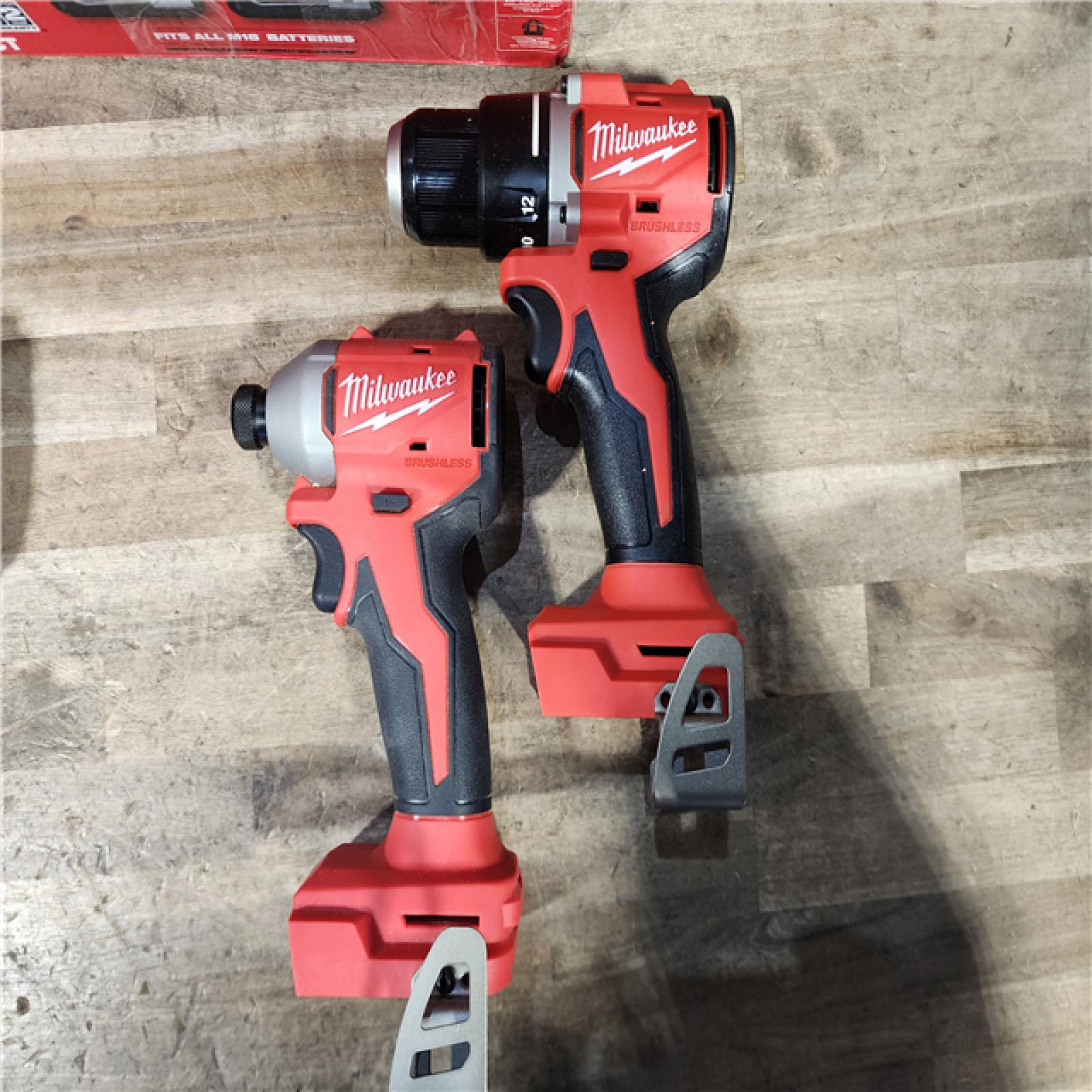 HOUSTON LOCATION - AS-IS Milwaukee M18 18V Lithium-Ion Brushless Cordless Compact Drill/Impact Combo Kit (2-Tool) W/(2) 2.0 Ah Batteries  Charger & Bag