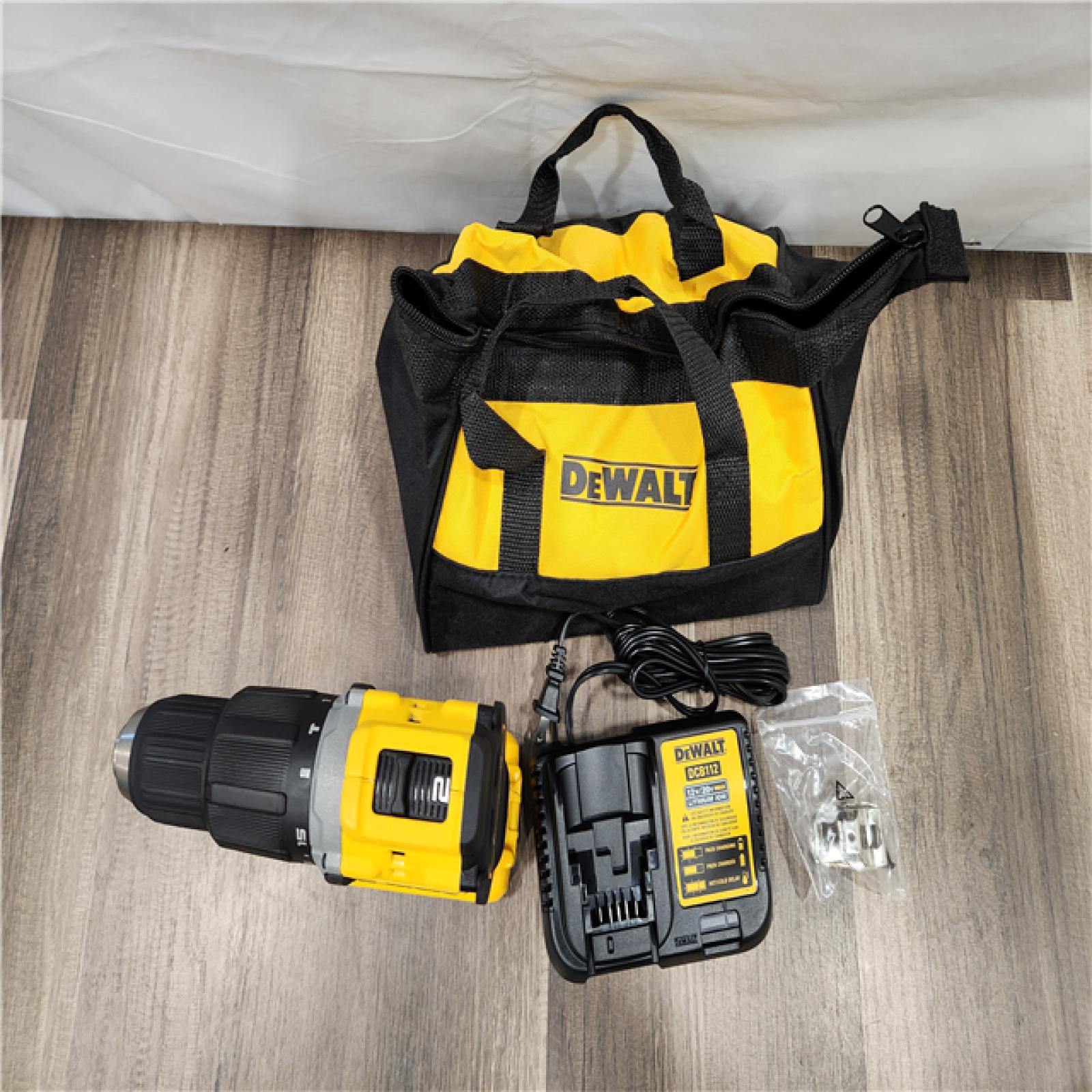AS-IS DEWALT ATOMIC 20-Volt Lithium-Ion Cordless 1/2 in. Compact Hammer Drill with 3.0Ah Battery, Charger and Bag