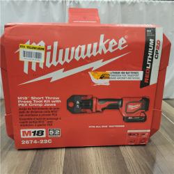 AS-IS M18 18V Lithium-Ion Cordless Short Throw Press Tool Kit with 3 PEX Crimp Jaws (2) 2.0 Ah Batteries and Charger