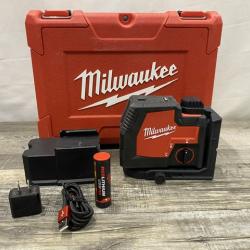 AS-IS Milwaukee Green 100 ft. Cross Line and Plumb Points Rechargeable Laser Level Kit