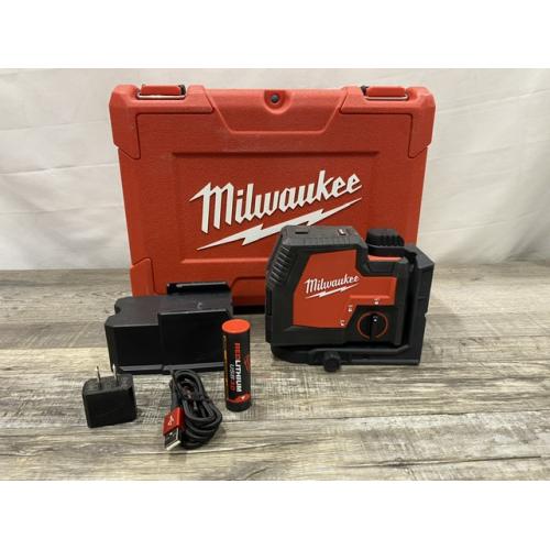 AS-IS Milwaukee Green 100 ft. Cross Line and Plumb Points Rechargeable Laser Level Kit