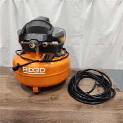AS-IS RIDGID 6 Gal. Portable Electric Pancake Air Compressor W/ 18GA Brad Nailer, 16GA Straight Finish Nailer, & 18GA Finish Stapler