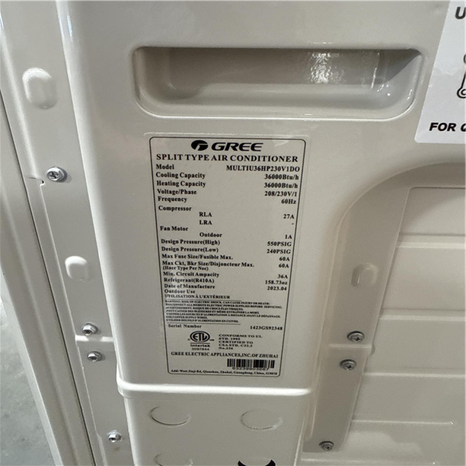 California AS-IS GREE Split Type Air Conditioner Model MULTIU36HP230V1D0