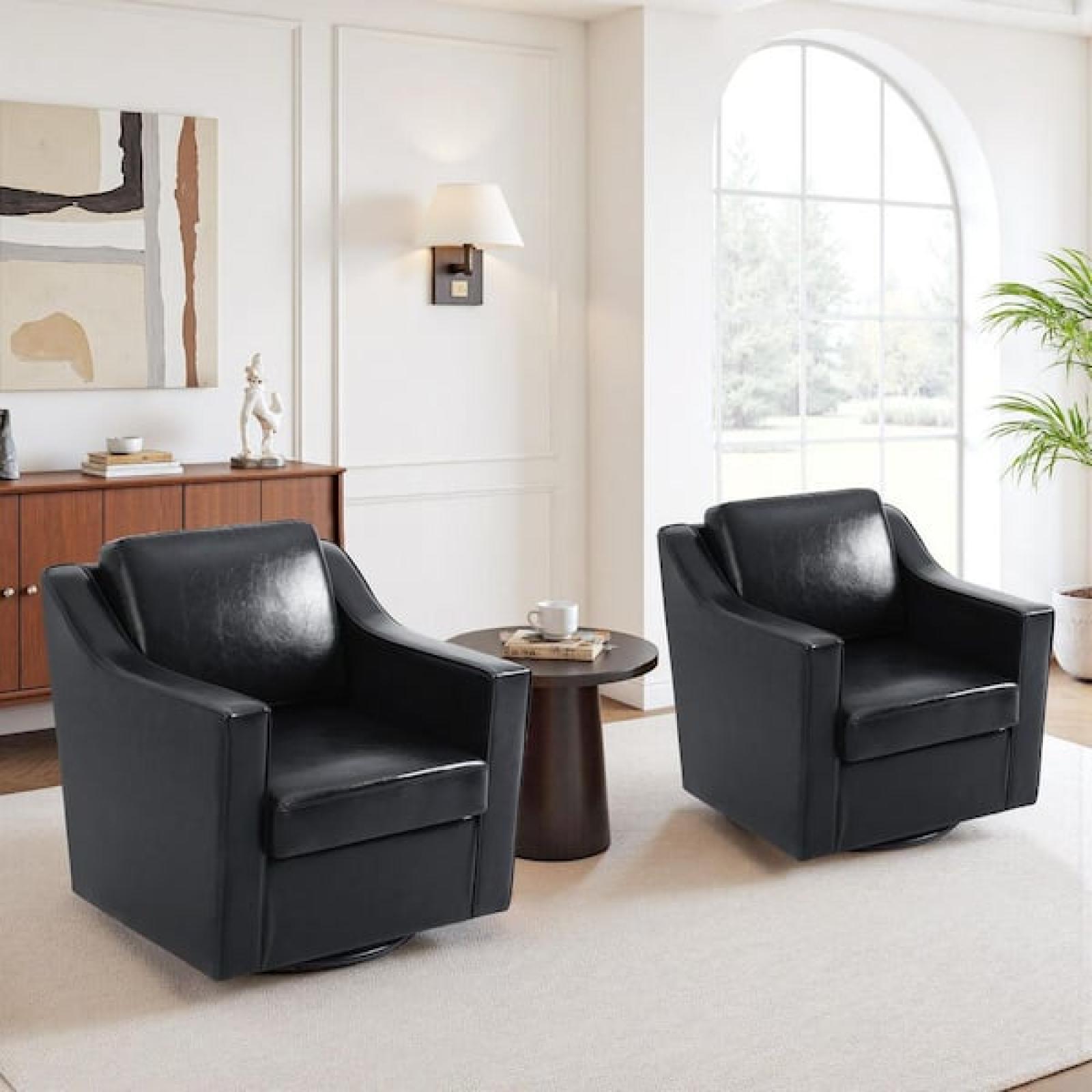 Phoenix NEW Uixe Faux Leather Upholstered Swivel Accent Barrel Chair with Metal Base (Set of 4)
