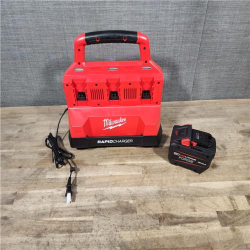 HOUSTON LOCATION - AS-IS Milwaukee M18 Packout Six Bay Rapid Charger W/ (1) HD12.0 FORGE BATTERY
