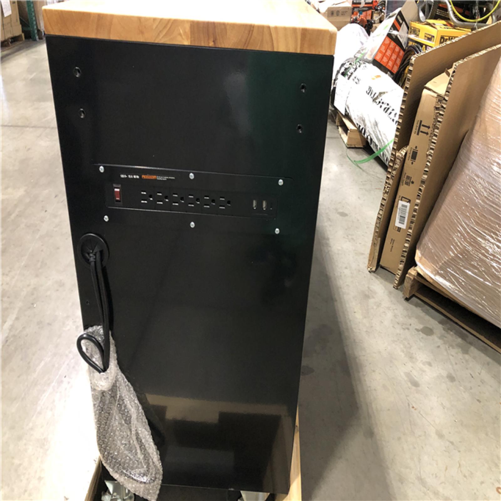 DALLAS LOCATION- Husky 84 in. W 18 in. D 15-Drawer Mobile Workbench with Wood Top in Gloss Black