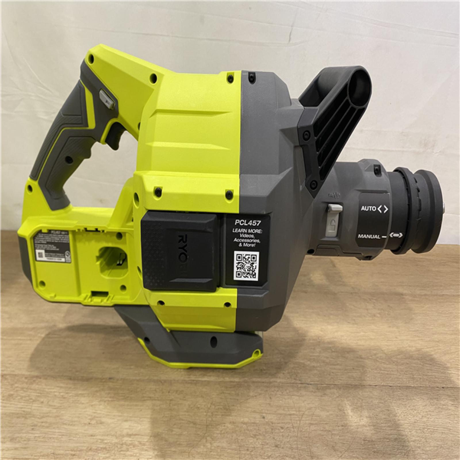 AS-IS RYOBI ONE+ 18V Cordless Drain Auger with 35 Ft Cable  LED Light  Auto Feed/Retract  Cable Lock  Enclosed Drum (Tool Only)