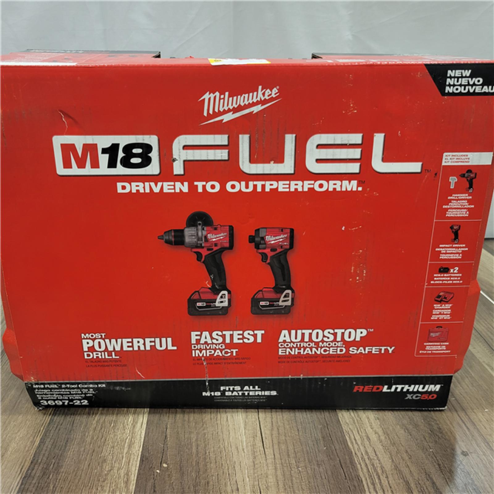 AS-IS  Milwaukee M18 FUEL 18V Lithium-Ion Brushless Cordless Hammer Drill and Impact Driver Combo Kit (2-Tool) with 2 Batteries