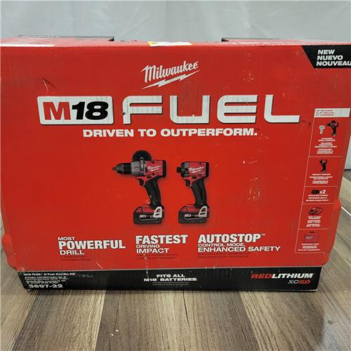 AS-IS  Milwaukee M18 FUEL 18V Lithium-Ion Brushless Cordless Hammer Drill and Impact Driver Combo Kit (2-Tool) with 2 Batteries