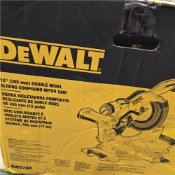 AS-IS DEWALT 15 Amp Corded 12 in. Double Bevel Sliding Compound Miter Saw with XPS Technology, Blade Wrench and Material Clamp