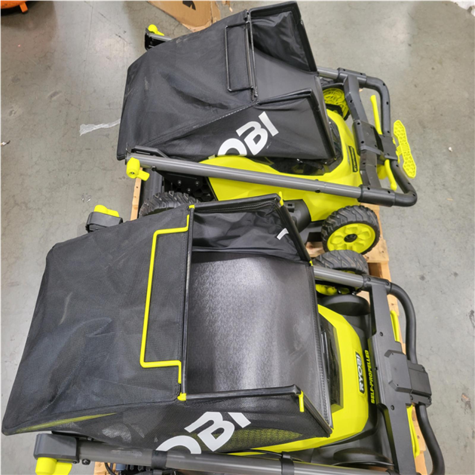 CALIFORNIA AS-IS (X2) RYOBI PUSH LAWN MOWERS W/ BATTERIES & CHARGER