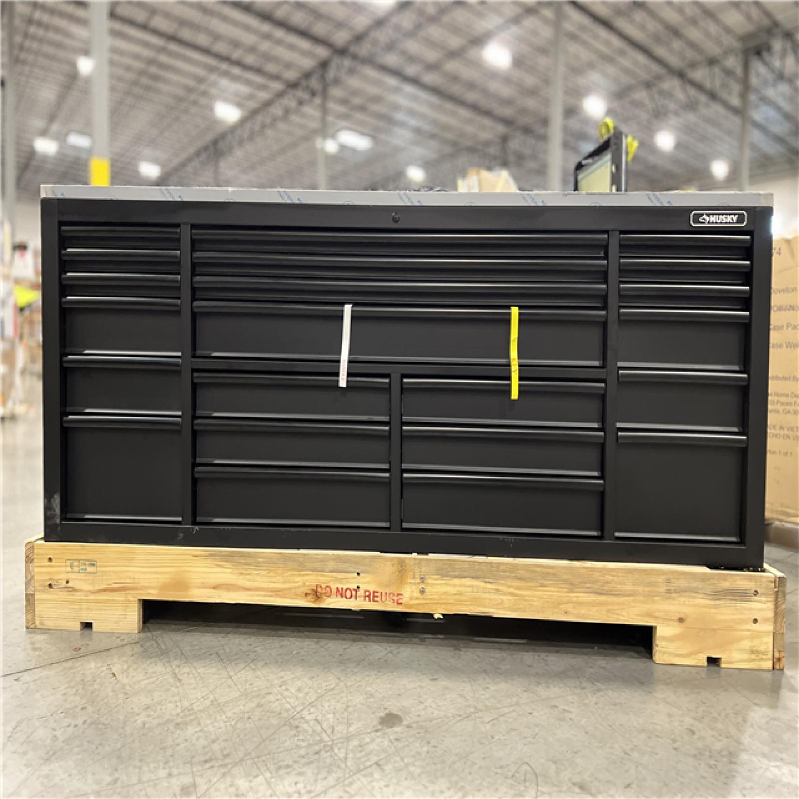 DALLAS LOCATION - HUSKY Tool Storage 84 in. W Heavy Duty Matte Black Mobile Workbench Tool Chest with Stainless Steel Work Top