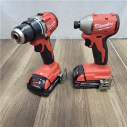 AS-IS Milwaukee M18 18V Lithium-Ion Brushless Cordless Compact Drill/Impact Combo Kit (2-Tool) W/(2) 2.0 Ah Batteries, Charger & Bag