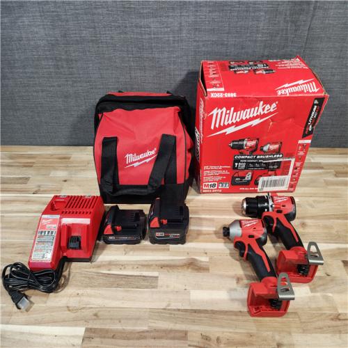 HOUSTON LOCATION - AS-IS M18 18-Volt Lithium-Ion Brushless Cordless Compact Hammer Drill/Impact Combo Kit (2-Tool) with (2) Batteries  Bag