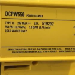 AS-IS DEWALT 20V MAX 550 PSI 1.0 GPM Cold Water Cordless Power Cleaner with 4-Nozzles (Tool Only)