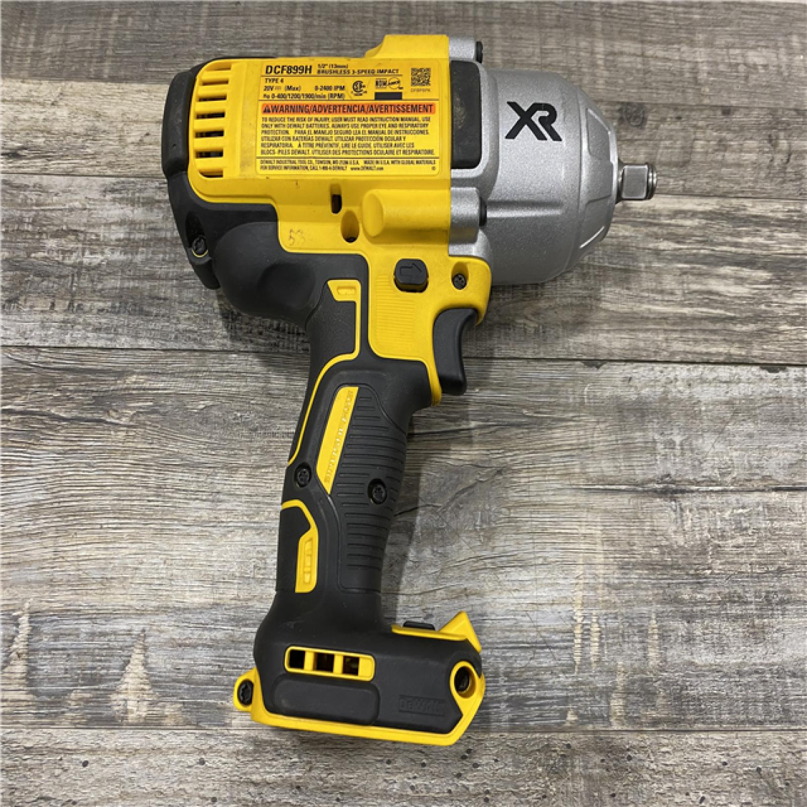 AS-IS DEWALT 20V MAX XR Cordless Brushless 1/2 in. High Torque Impact Wrench with Detent Pin Anvil (Tool Only)