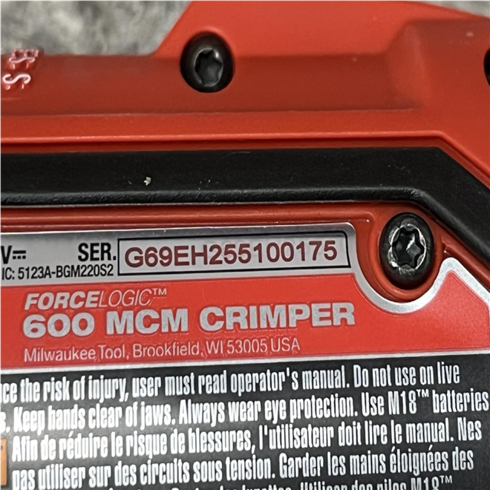 AS-IS Milwaukee 18V Lithium-Ion Cordless FORCE LOGIC 600 MCM Crimper with #8-600 MCM Cu Dies