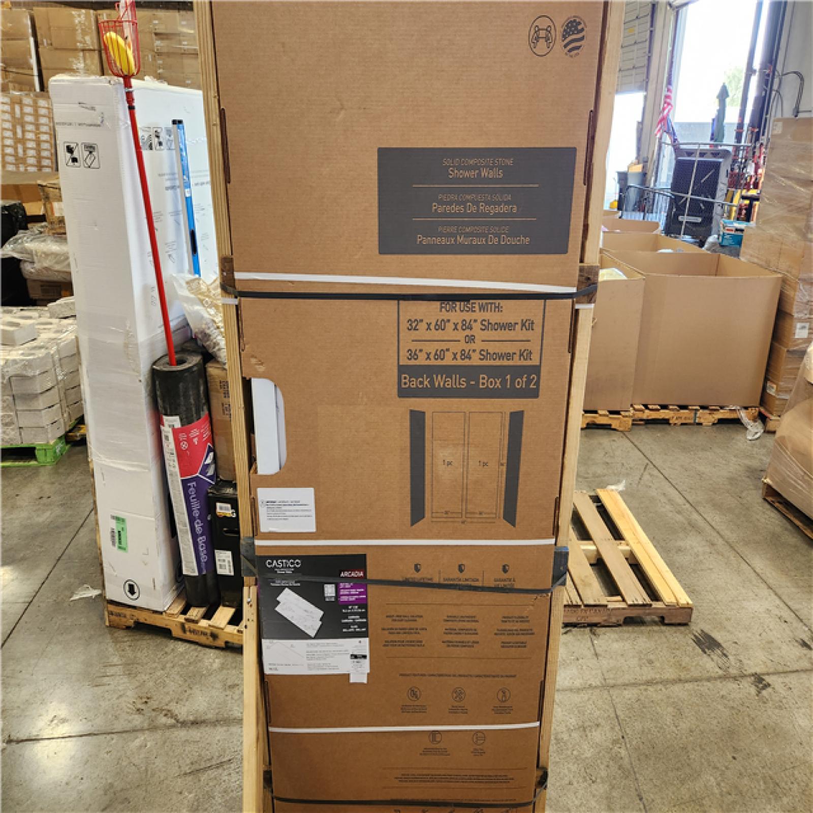 Phoenix Location NEW CASTICO Carrara 32 in. x 60 in. x 84 in. Solid Composite Stone Alcove Shower Kit with Walls