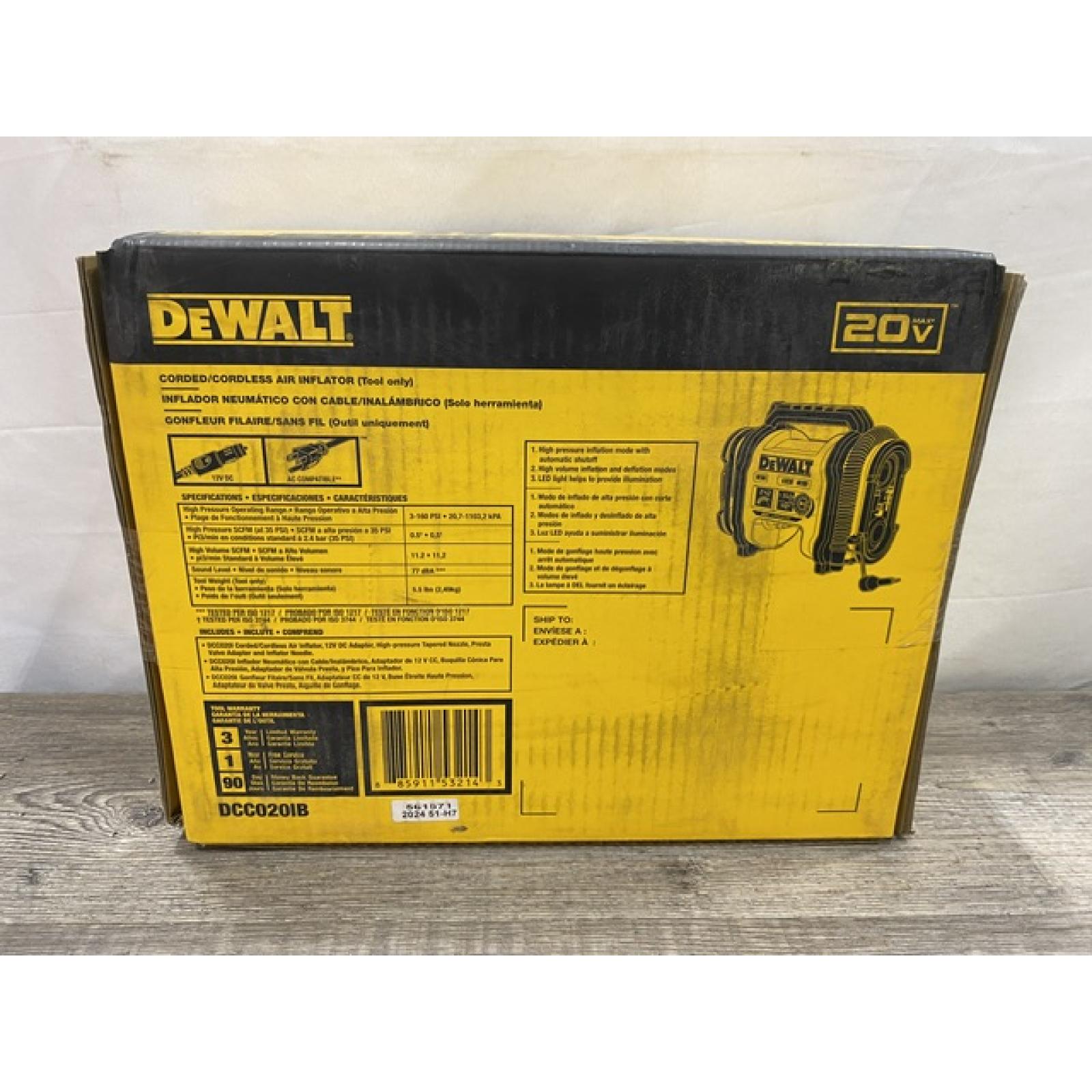 NEW -  DEWALT 20V MAX Cordless Electric Portable Inflator (Tool Only)