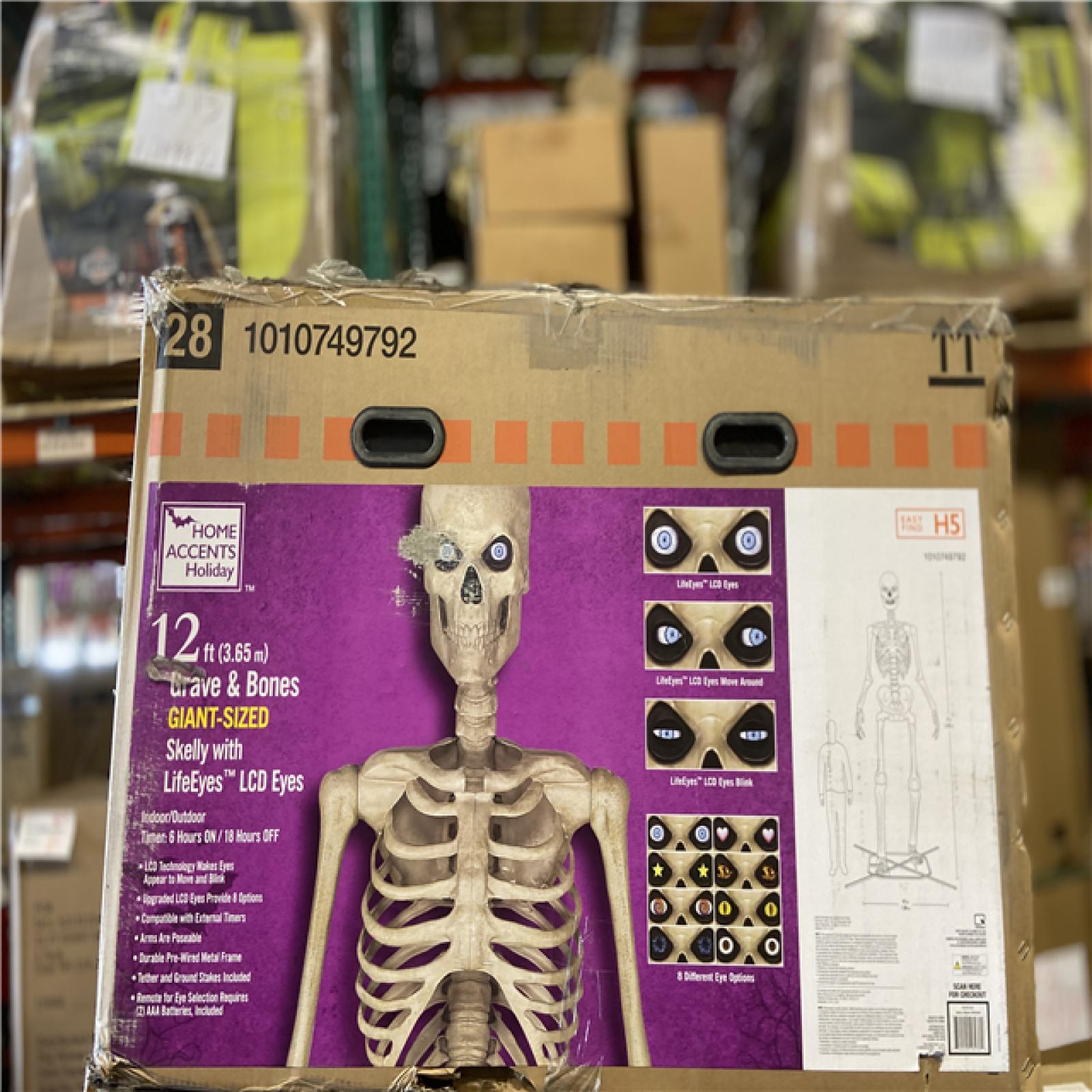 DALLAS LOCATION - Home Accents Holiday 12 ft. Grave & Bones Giant-Sized Skelly with LifeEyes™ LCD Eyes H5