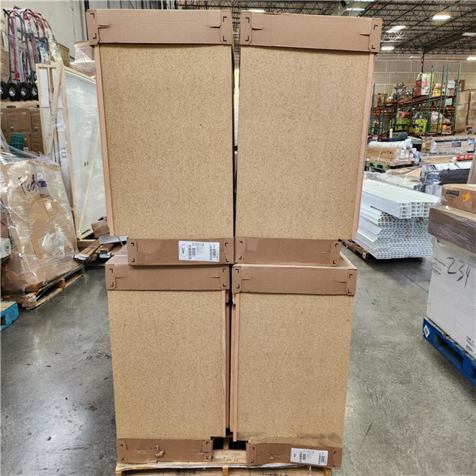Phoenix Location NEW Hampton Bay 60 in. W x 24 in. D x 34.5 in. H Assembled Sink Base Kitchen Cabinet in Unfinished with Recessed Panel Pallet (4-Cabinets)