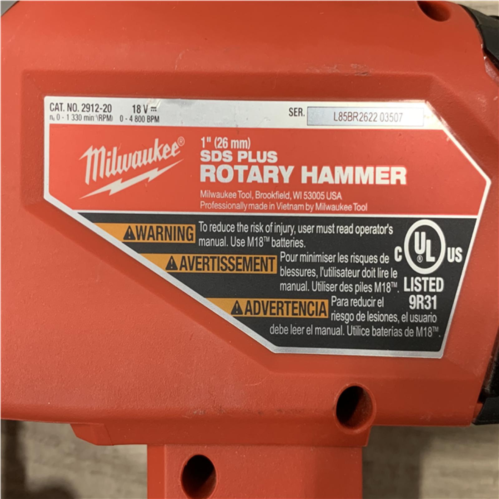 AS-IS Milwaukee  FUEL 18V Lithium-Ion Brushless Cordless 1 in. SDS-Plus Rotary Hammer (Tool-Only)