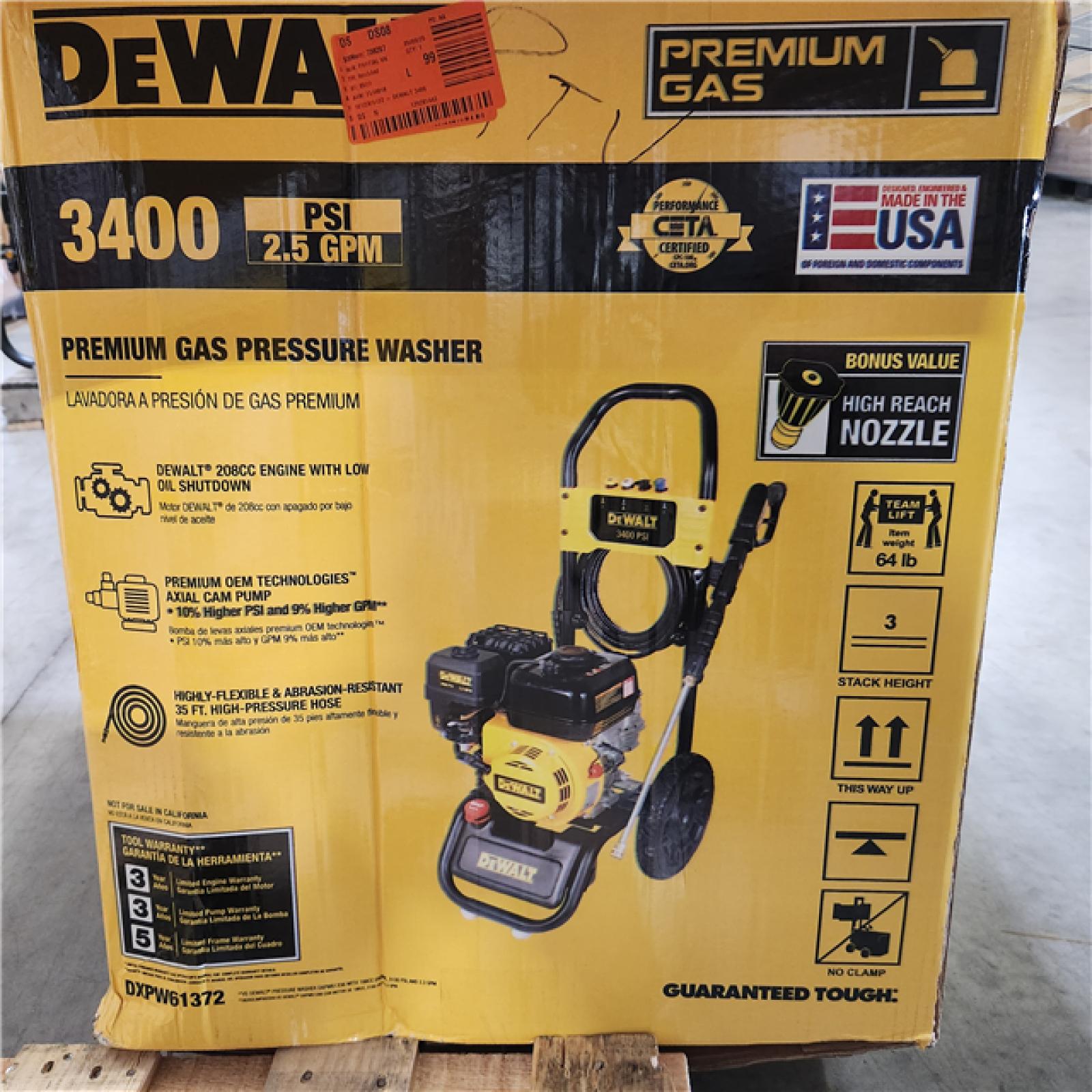 Dallas Location - As-Is DEWALT 3400 PSI 2.5 GPM Gas Pressure Washer