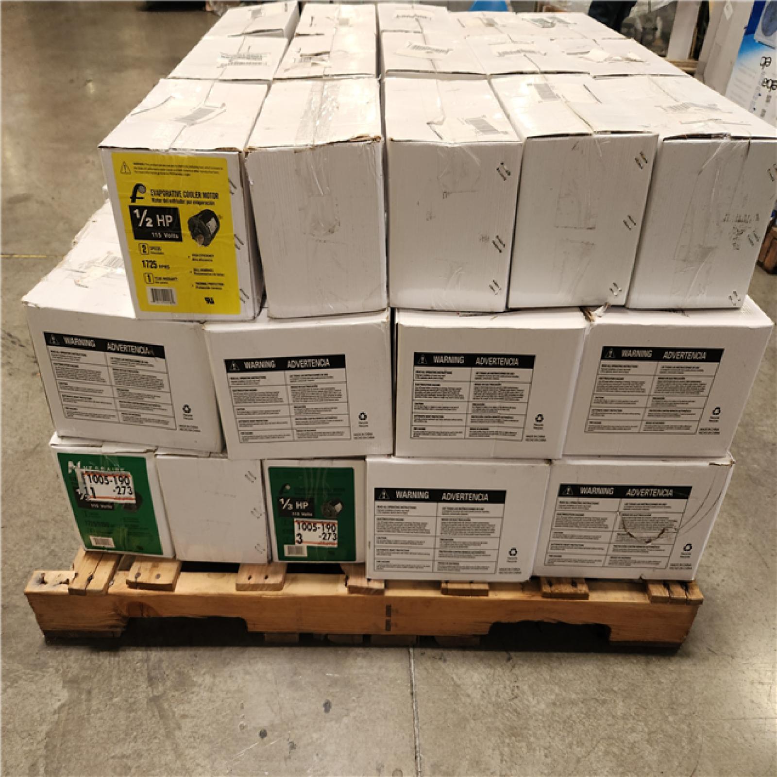 Phoenix Location NEW Mixed Nhessaire Evaporative Cooler Motor Pallet (55 Motors)