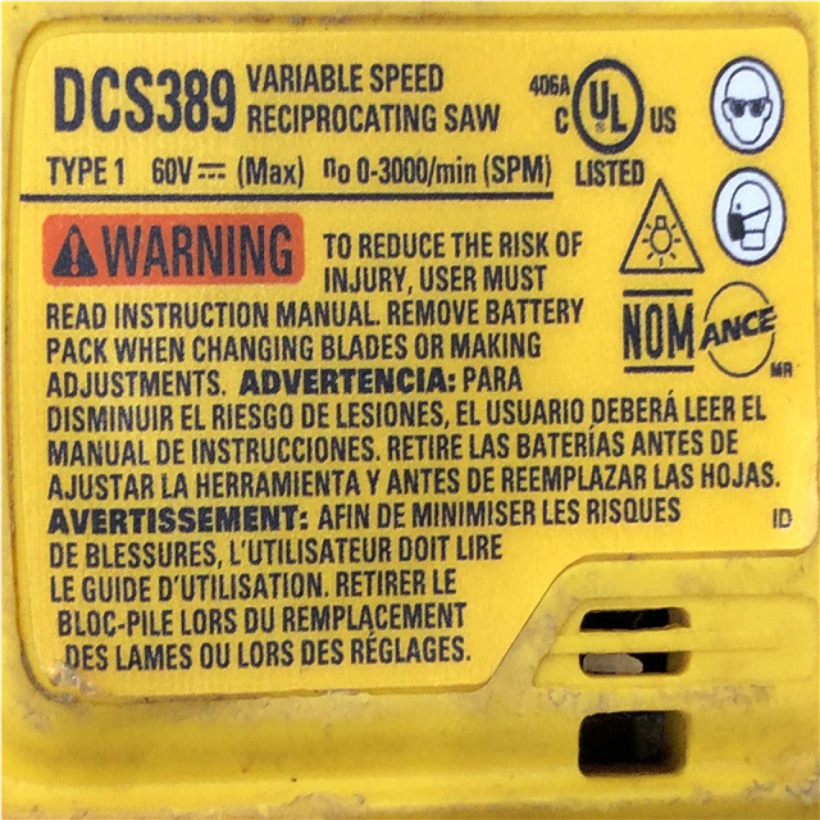 AS-IS DEWALT FLEXVOLT 60V MAX Cordless Brushless Reciprocating Saw (Tool Only)