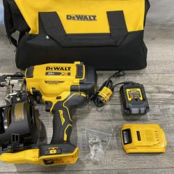 AS-IS DEWALT 20V MAX Lithium-Ion 15-Degree Electric Cordless Roofing Nailer Kit
