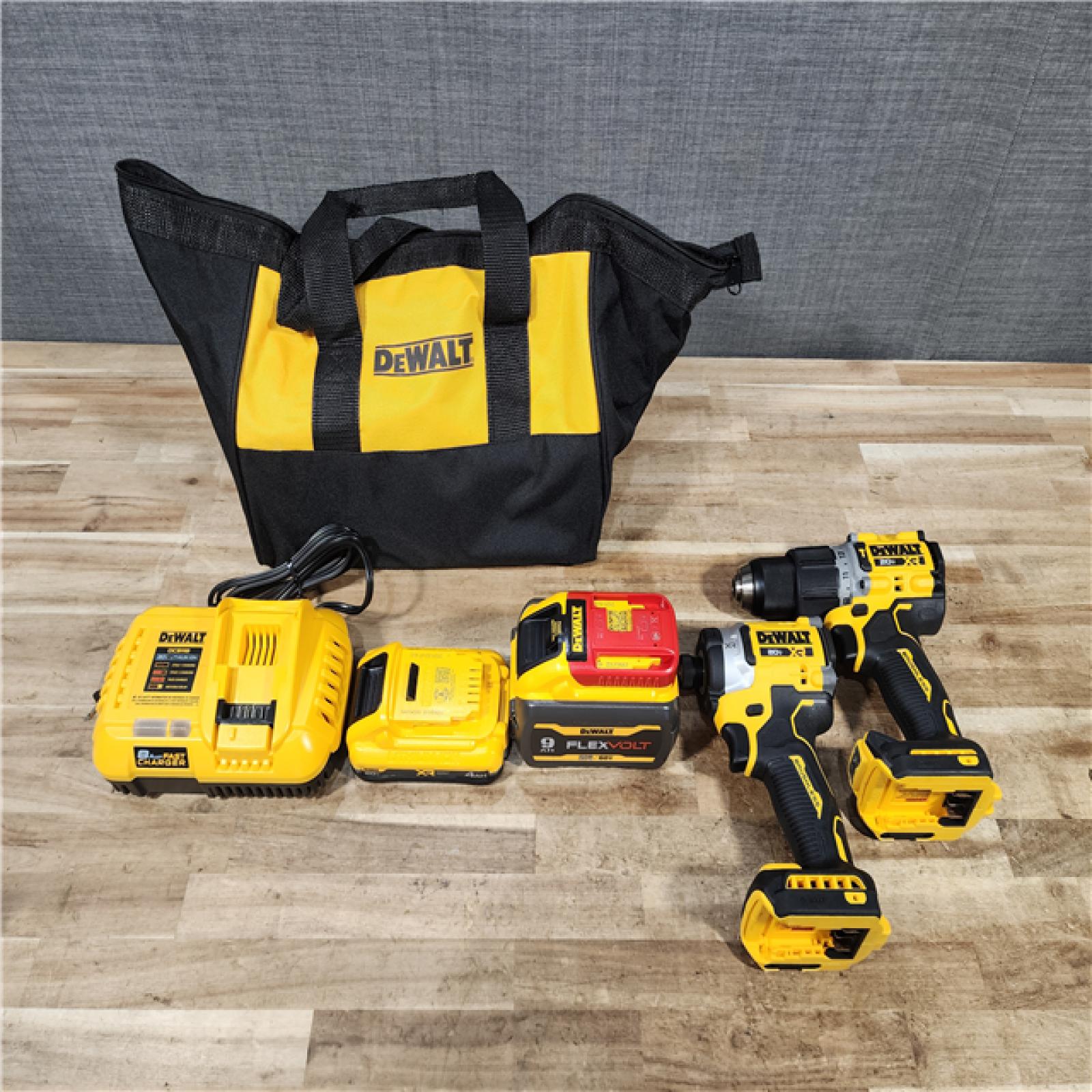 HOUSTON LOCATION - AS - IS DEWALT 20V Lithium-Ion Cordless 2-Tool Combo Kit with 20V/60V FLEXVOLT 9 Ah Battery  4 Ah Battery and Charger