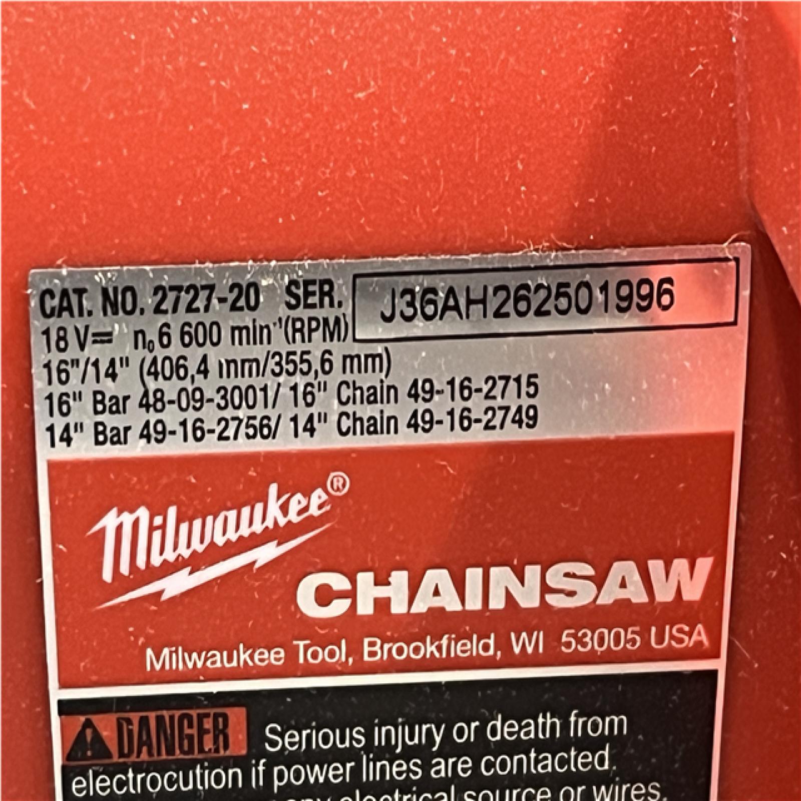 AS-IS Milwaukee FUEL 16 in. 18V Lithium-Ion Brushless Battery Chainsaw Kit