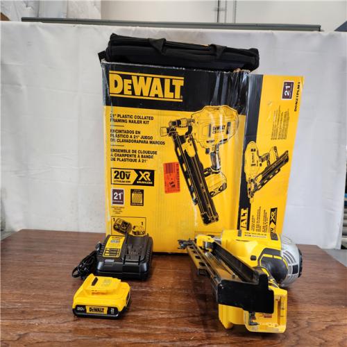 AS-IS DEWALT 20V MAX XR Lithium-Ion Cordless Brushless 2-Speed 21° Plastic Collated Framing Nailer Kit