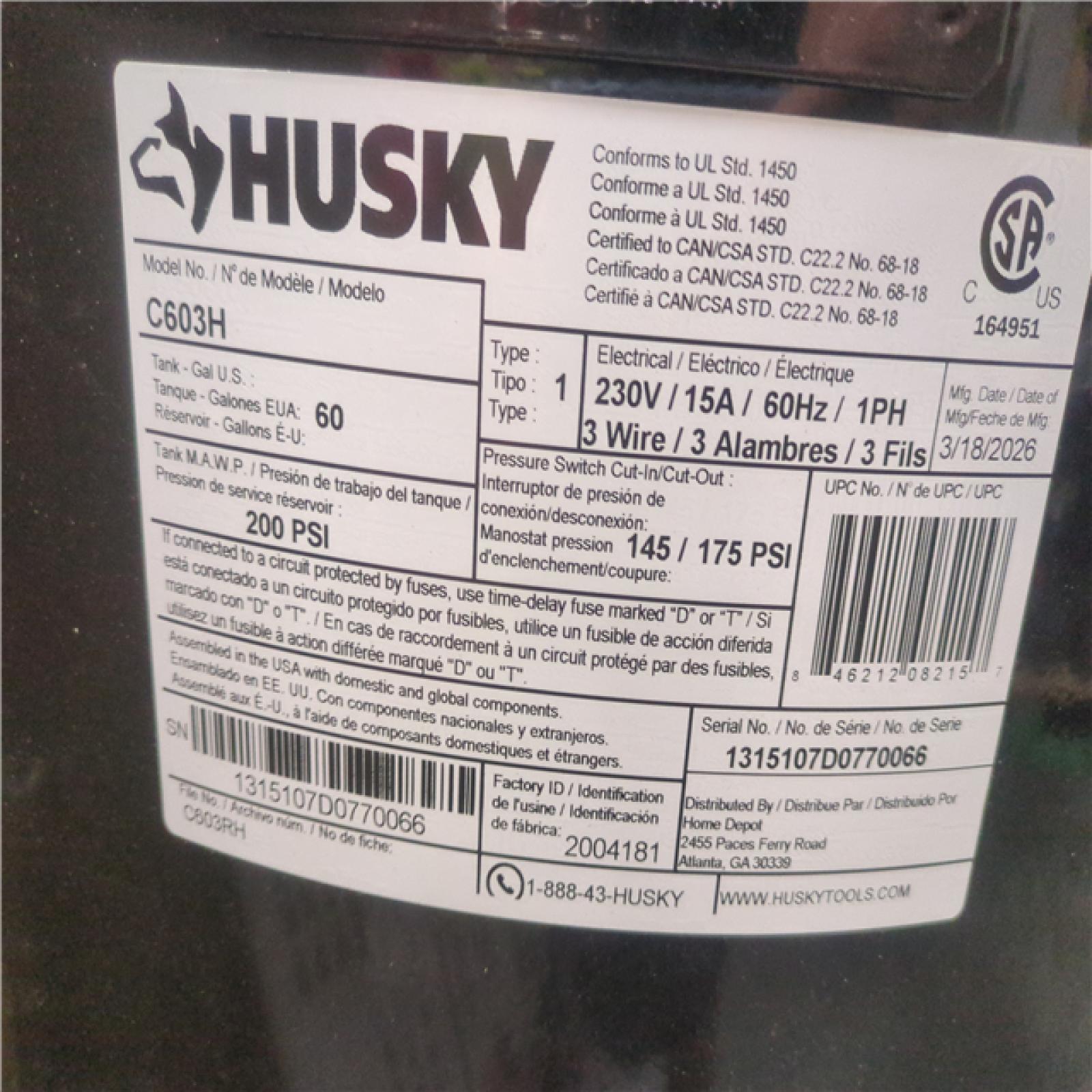 CALIFORNIA AS-IS HUSKY 60G Air Compressor