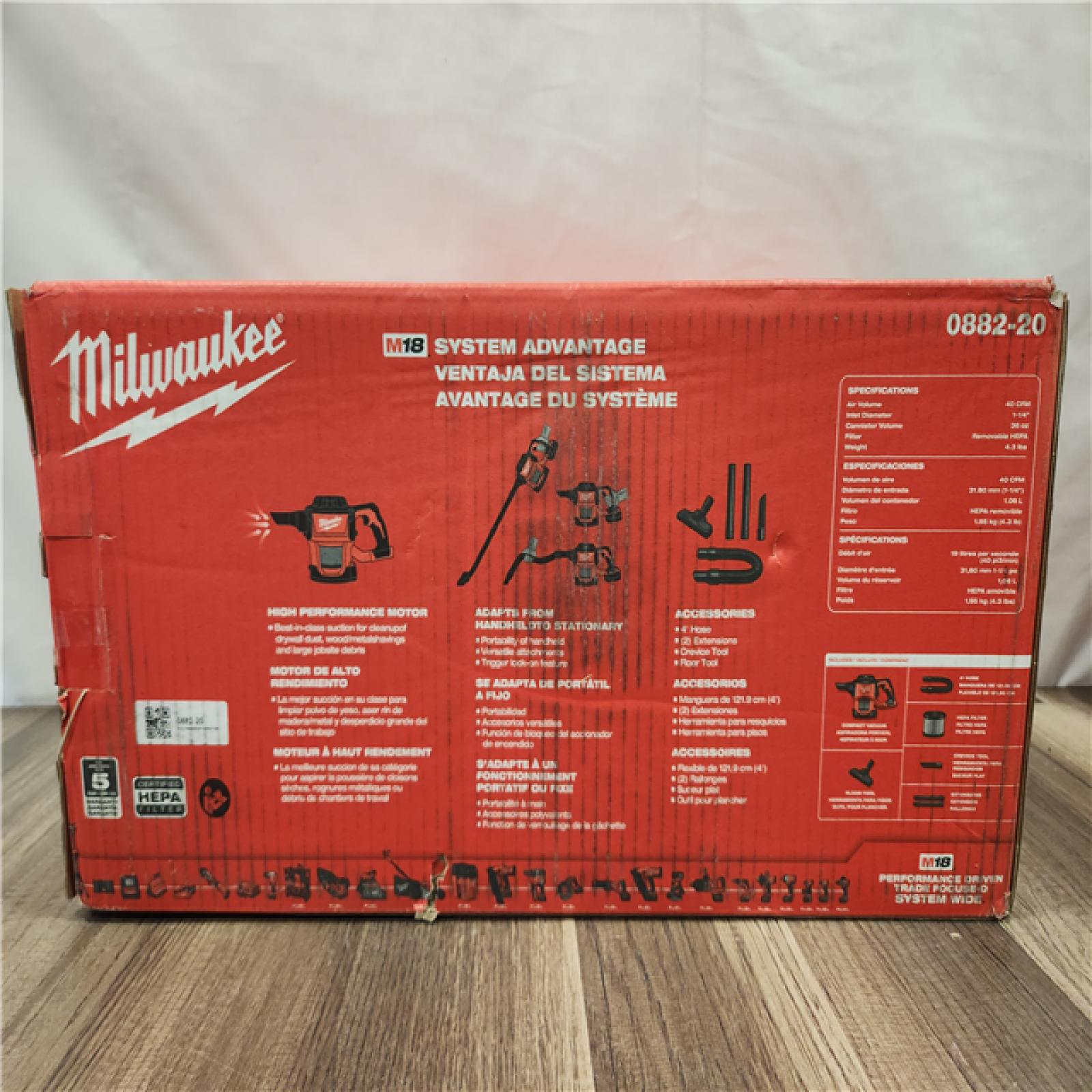NEW- Milwaukee M18 18-Volt Lithium-Ion Cordless Compact Vacuum (Tool-Only)