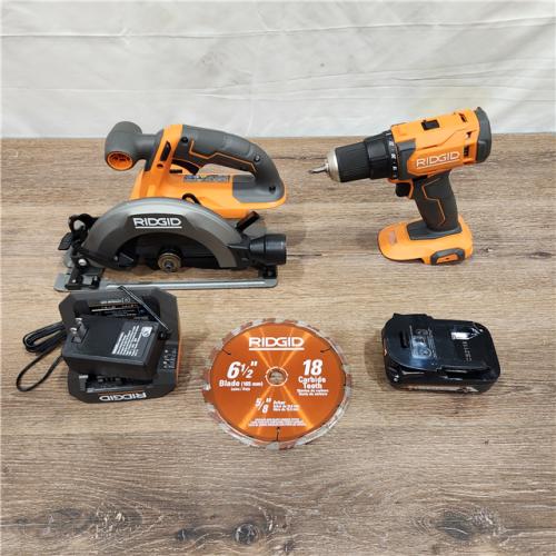 AS-IS RIDGID 18V Cordless 1/2 in. Drill/Driver and 6-1/2 in. Circular Saw Combo Kit with 2.0 Ah and 4.0 Ah Battery, Charger, and Bag