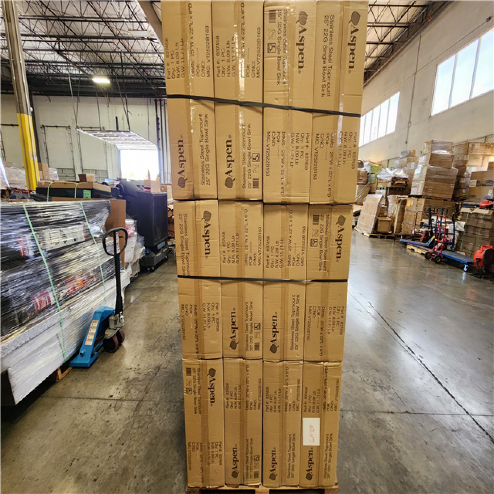Phoenix Location NEW Aspen Stainless Steel Top mount 25 22G Single Bowl Sink Pallet (24 Sinks) (SEALED)