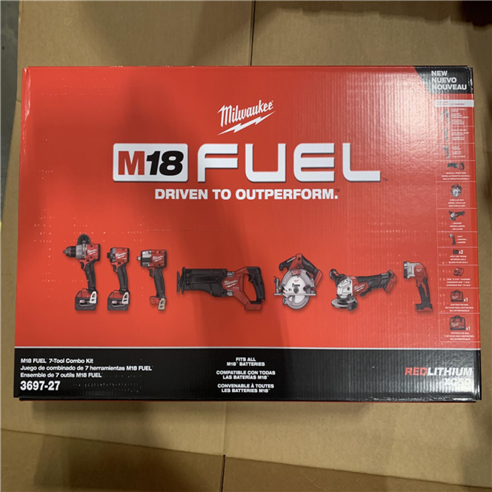 NEW - Milwaukee M18 FUEL 18V Lithium-Ion Brushless Cordless Combo Kit with Two 5.0 Ah Batteries  1 Charger  2 Tool Bags (7-Tool)