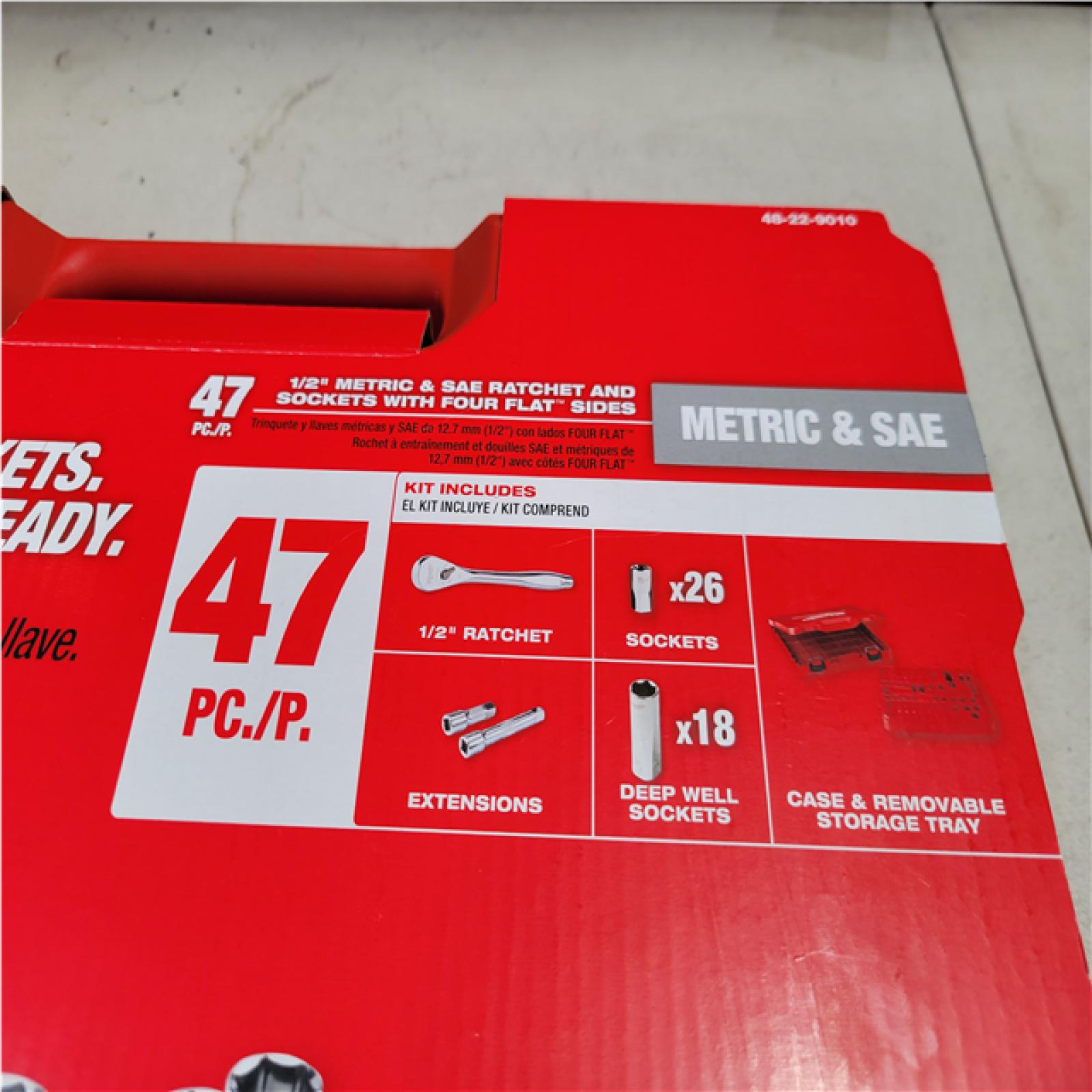 CALIFORNIA AS-IS MILWAUKEE 47PCS 1/2 METRIC & SAE RATCHET AND SOCKETS