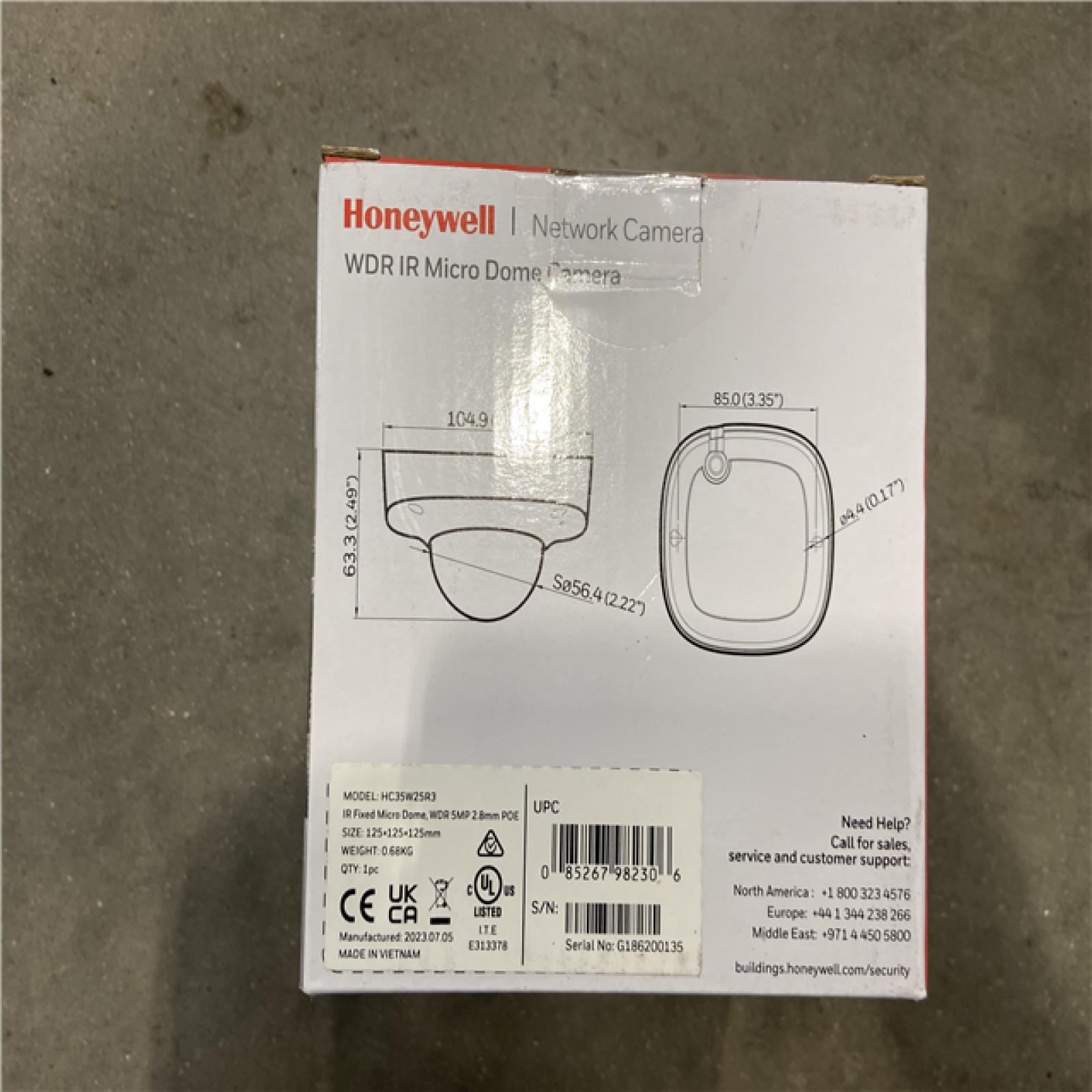 AS-IS - Honeywell HC35W25R3 35 Series 5MP IR Fixed Micro WDR IP Dome Camera, 2.8mm Lens, White